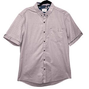 7 Diamonds Saga Stretch Pink Short Sleeve Button Down with Floral Accents Size L